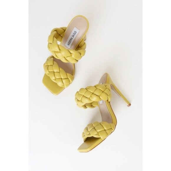 💛NEW Steve‎ Madden Kenley Citron Braided High Heel Sandals Slide-on Yellow 5.5 - Picture 3 of 9